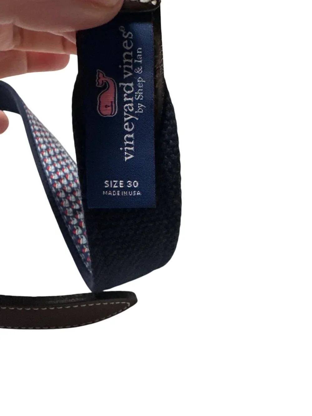 Vineyard Vines Santa Whale Belt Boys 26 Blue Canvas Brown Leather